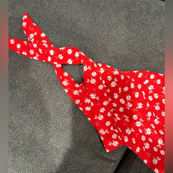 Red with white floral romper. - Picture 3 of 4